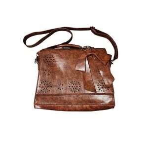 Ecosusi Messenger Bag Brown Bow Laser Cut Floral Satchel Briefcase Laptop 12x13